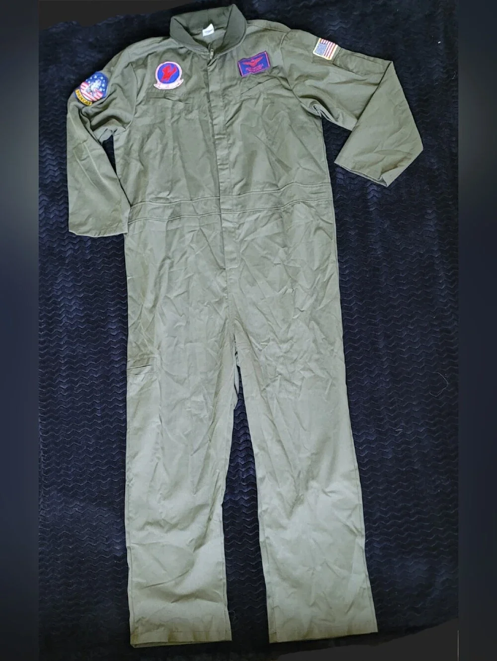 Top Gun Flight Suit Costume - Olive Green Jumpsuit - Picture 4 of 16